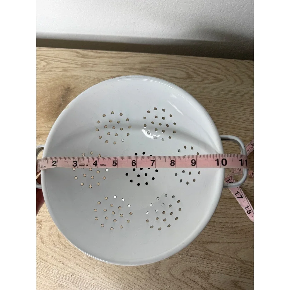 Vintage Floral Enamel Colander White Footed‎ Strainer Farmhouse Cottage 9.5 Inch